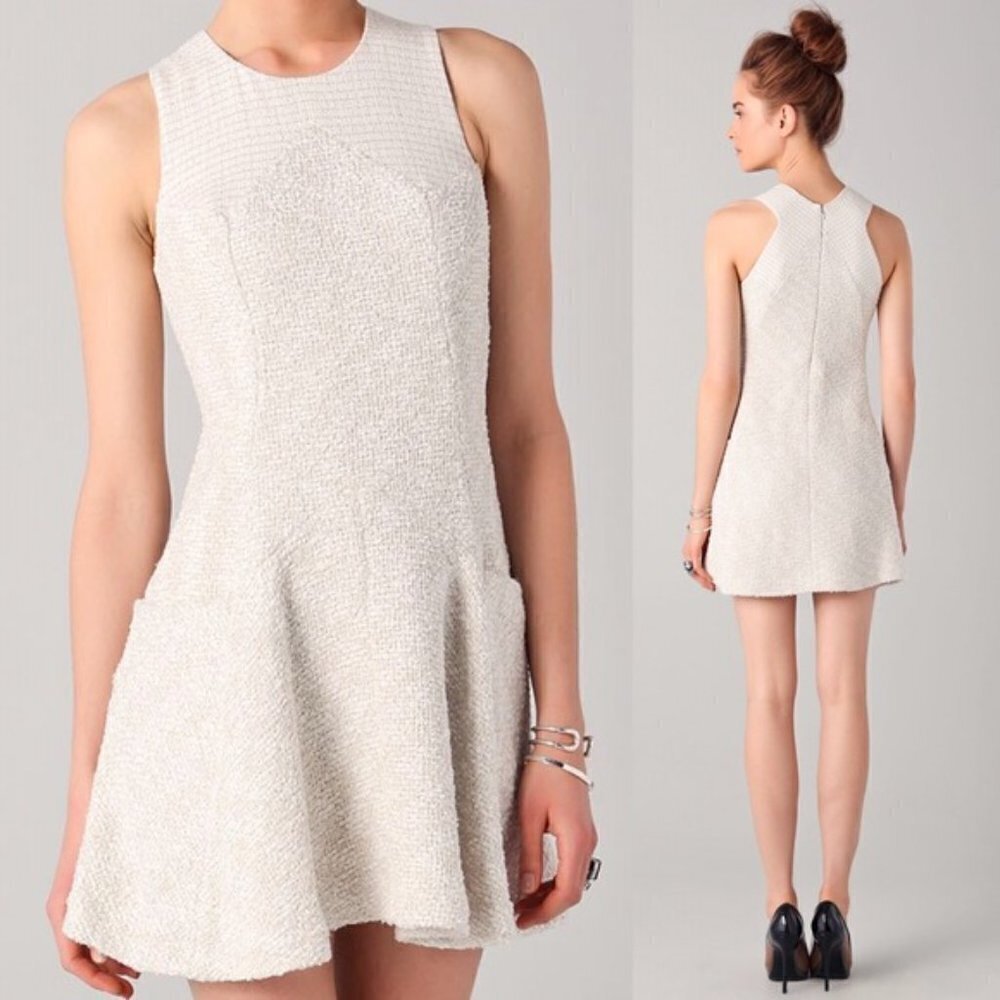 Theyskens' Theory Dystie Feckle Mini Dress 4 Ivory Boucle Tweed Fit And‎ Flare